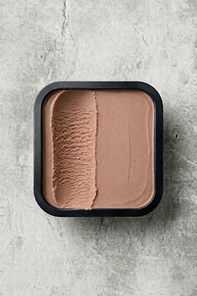 Bola de helado de Cacaolat artesanal, de color marrón claro