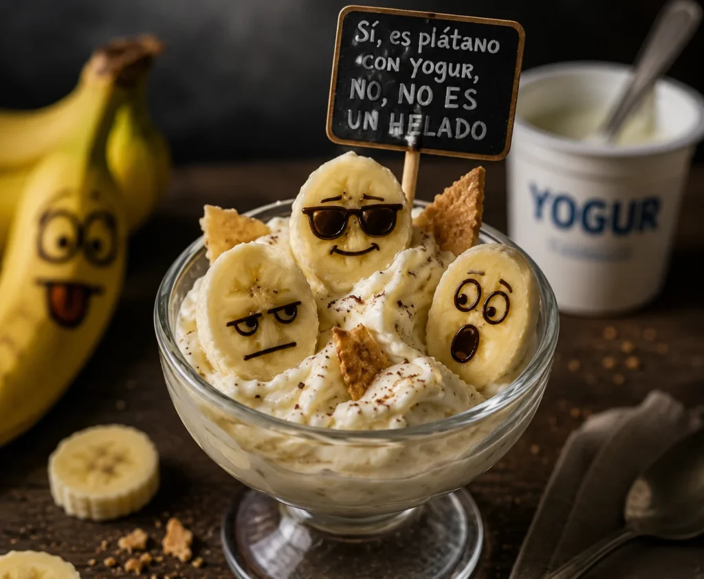 Platano triturado con yogur no es una helado