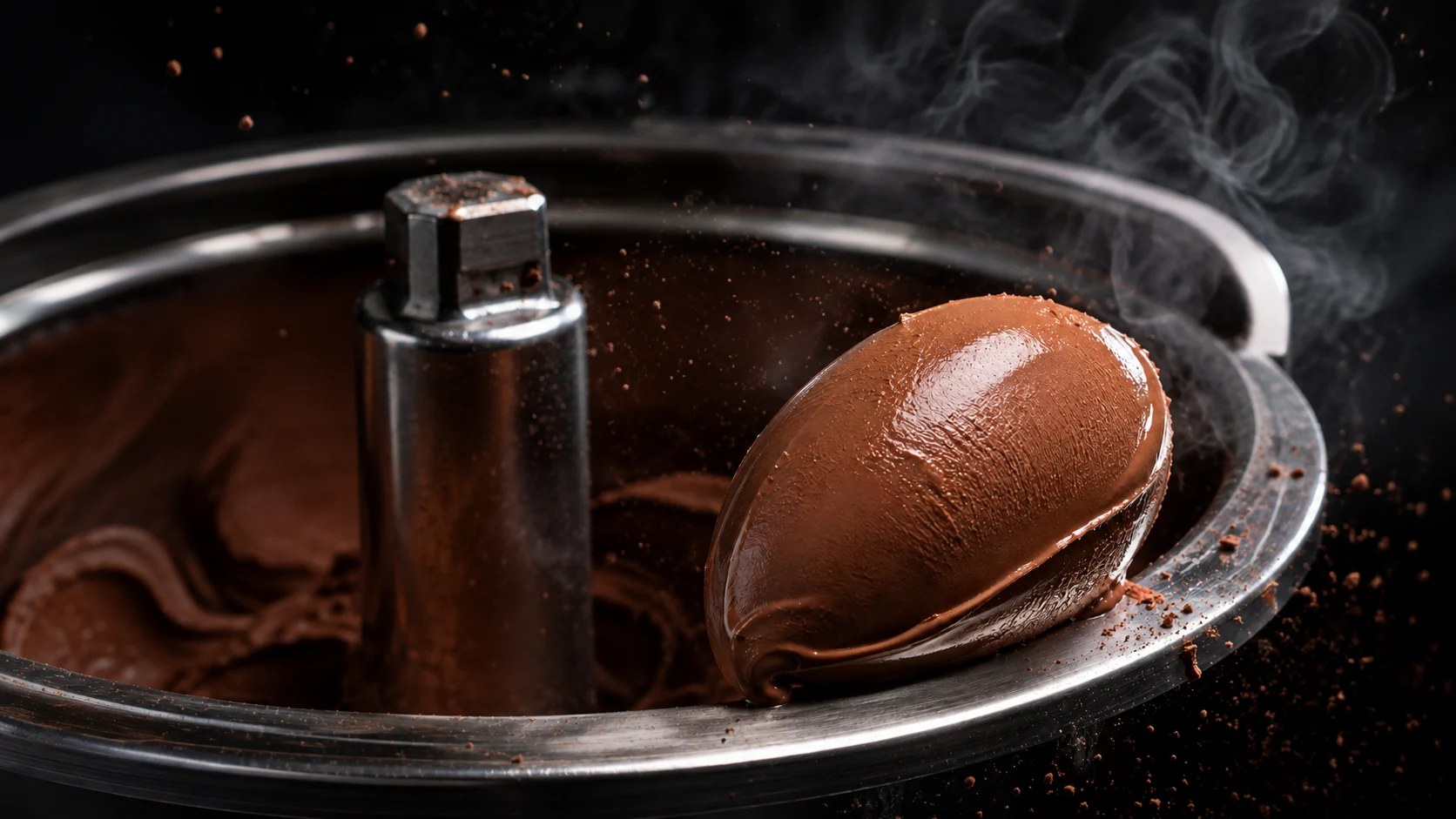 Quenelle de helado de chocolate artesano recién turbinado