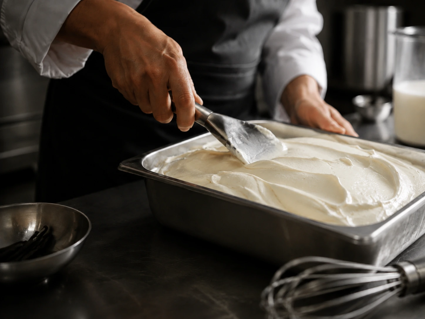 Alisando el helado en la cubeta