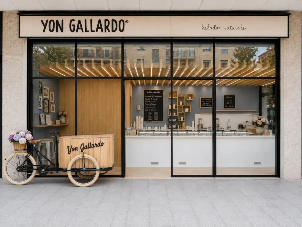 Shopfront of the Yon Gallardo Helados Naturales ice cream shop in Irun