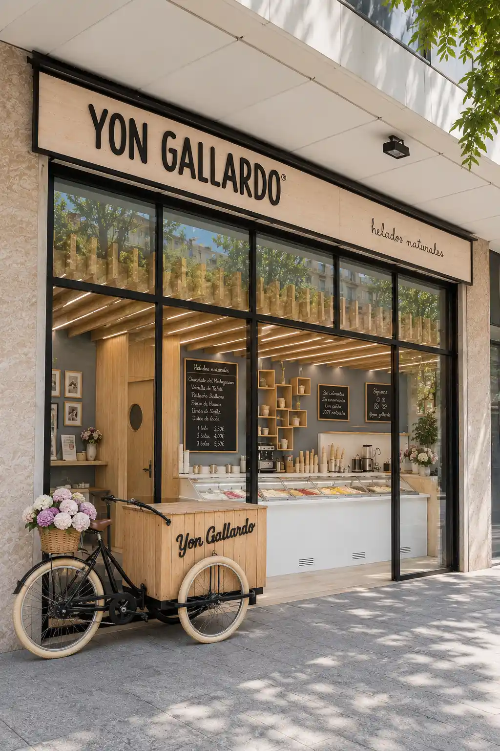 Entrance to the Yon Gallardo Helados Naturales ice cream shop in Irun