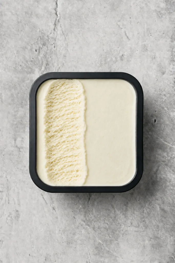 Kule av håndverksyoghurtis med sitron, hvit, i et beger