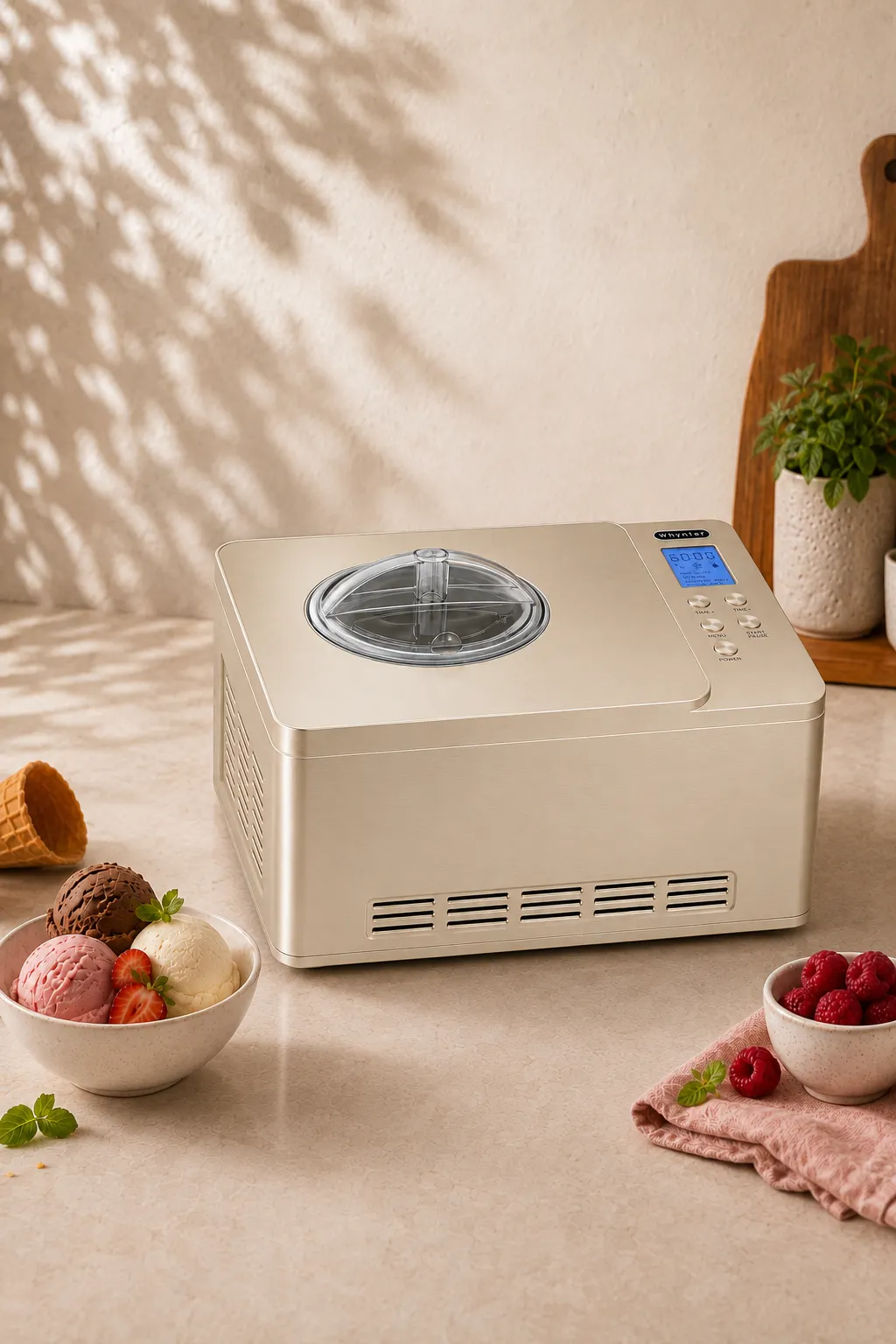 Whynter Ice Cream Maker & Yogurt 2 Qt, No Pre-Freeze Compressor ICM-220CGY cabecera vertical